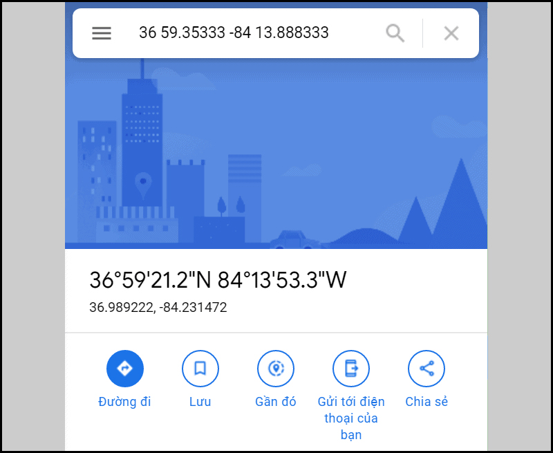 Tìn địa điểm bằng cách nhập tọa độ trên Google Maps